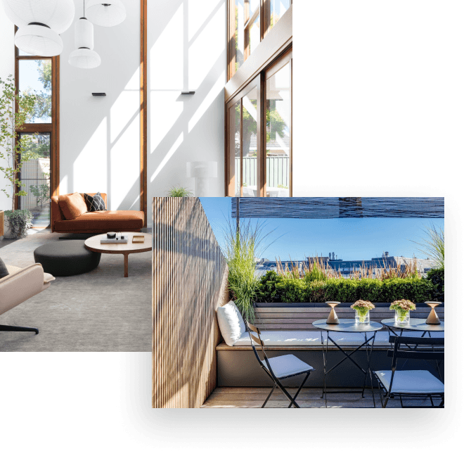 Modern interior and exterior views